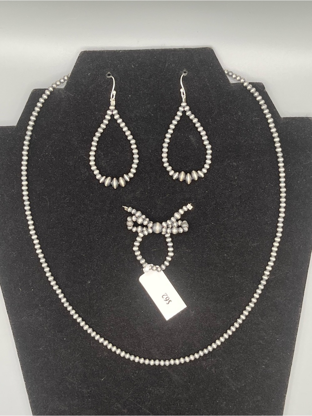 Sterling Silver 18-20 Inch Navajo Pearl Necklace, Earring, Ring Set
